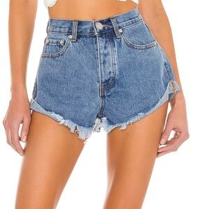 SUPERDOWN Kathleen stonewash roll frayed hem button fly denim shorts 26 like new